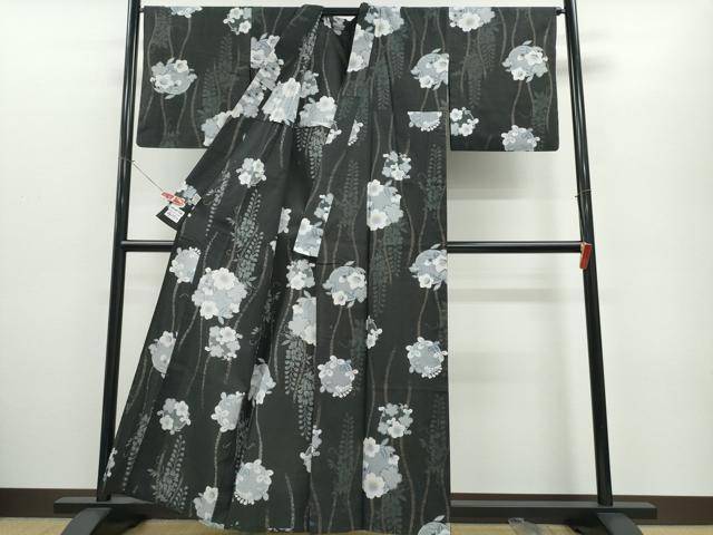 平和屋着物∴夏物　浴衣　花丸文　黒地　やまと誂製　綿　逸品　CABE9099ng