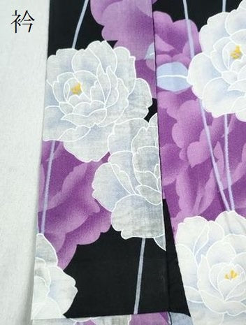 平和屋着物∴夏物　浴衣　牡丹　黒地　綿　逸品　CABE9103ng
