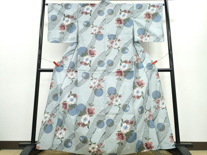 平和屋着物∴夏物　浴衣　簪　百合　流水花丸文　綿　逸品　CABE9104ng