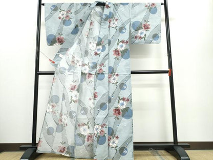平和屋着物∴夏物　浴衣　簪　百合　流水花丸文　綿　逸品　CABE9104ng