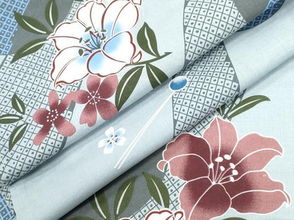 平和屋着物∴夏物　浴衣　簪　百合　流水花丸文　綿　逸品　CABE9104ng