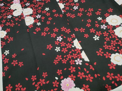 平和屋着物∴夏物　浴衣　舞桜花文　黒地　綿　逸品　CABE9105ng