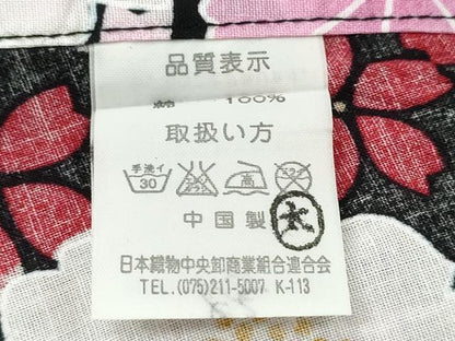 平和屋着物∴夏物　浴衣　舞桜花文　黒地　綿　逸品　CABE9105ng