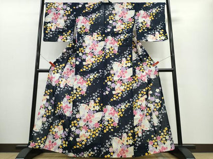 平和屋着物∴夏物　浴衣　舞蝶花文　綿　逸品　CABE9106ng