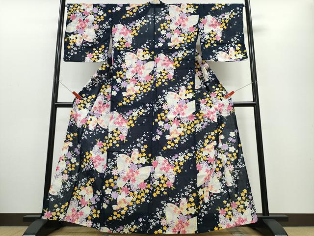 平和屋着物∴夏物　浴衣　舞蝶花文　綿　逸品　CABE9106ng