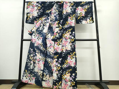 平和屋着物∴夏物　浴衣　舞蝶花文　綿　逸品　CABE9106ng