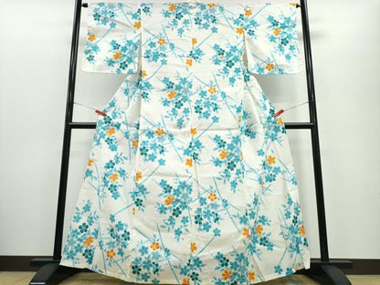 平和屋着物∴夏物　浴衣　竹垣枝花文　綿　逸品　CABE9107ng