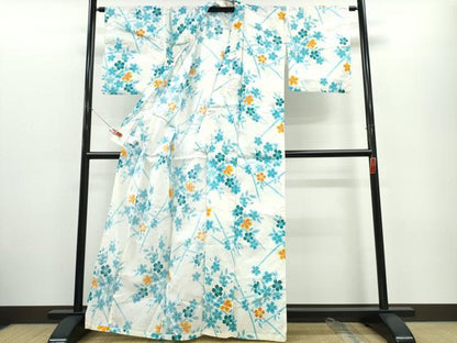 平和屋着物∴夏物　浴衣　竹垣枝花文　綿　逸品　CABE9107ng