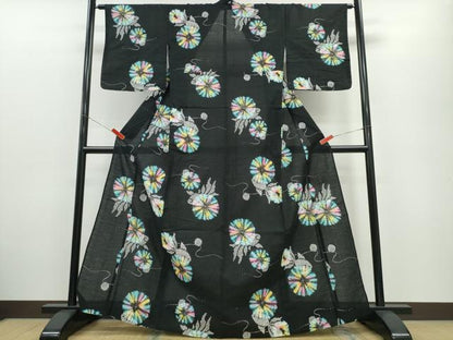 平和屋着物∴夏物　浴衣　風車　黒地　綿　逸品　CABE9109ng
