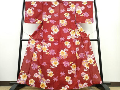 平和屋着物∴夏物　浴衣　綿紅梅　毬花文　金彩　綿　逸品　CABE9110ng