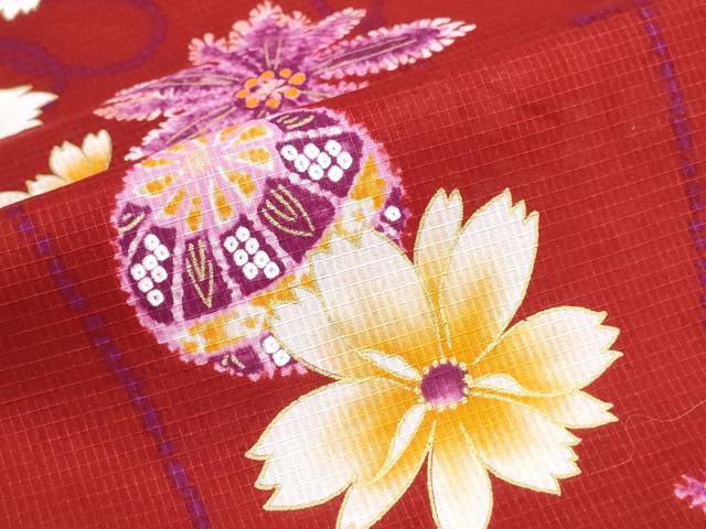 平和屋着物∴夏物　浴衣　綿紅梅　毬花文　金彩　綿　逸品　CABE9110ng