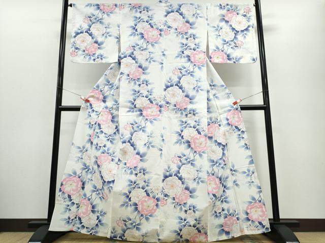 平和屋着物∴夏物　浴衣　枝牡丹　綿　逸品　CABE9112ng