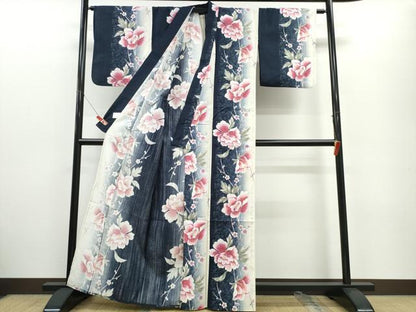 平和屋着物∴夏物　浴衣　枝牡丹梅文　綿　逸品　CABE9114ng