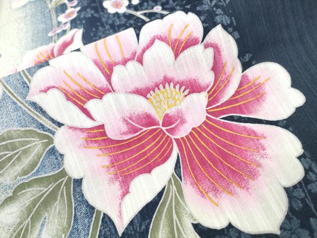 平和屋着物∴夏物　浴衣　枝牡丹梅文　綿　逸品　CABE9114ng