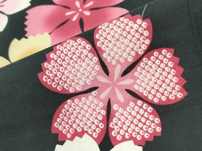 平和屋着物∴夏物　浴衣　草花文　黒地　綿　逸品　CABE9115ng