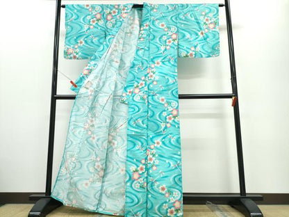 平和屋着物∴夏物　浴衣　トンボ　蜻蛉　流水舞桜　綿　逸品　CABE9116ng