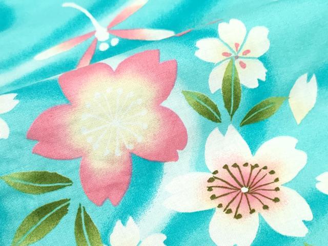 平和屋着物∴夏物　浴衣　トンボ　蜻蛉　流水舞桜　綿　逸品　CABE9116ng