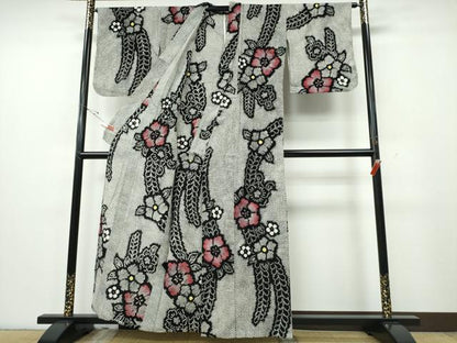 平和屋着物∴夏物　浴衣　有松鳴海絞り　舞花文　黒地　綿　逸品　CABE9122ng