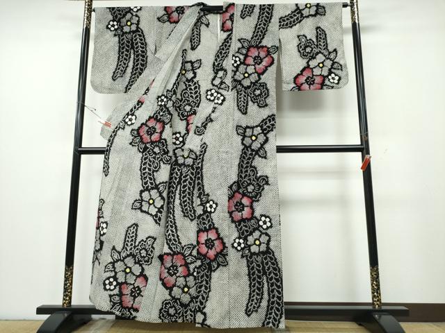平和屋着物∴夏物　浴衣　有松鳴海絞り　舞花文　黒地　綿　逸品　CABE9122ng