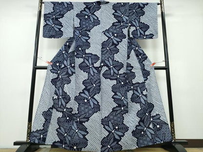 平和屋着物∴夏物　浴衣　有松鳴海絞り　トンボ　蜻蛉　団扇流水文　綿　逸品　CABE9123ng