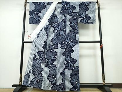 平和屋着物∴夏物　浴衣　有松鳴海絞り　トンボ　蜻蛉　団扇流水文　綿　逸品　CABE9123ng