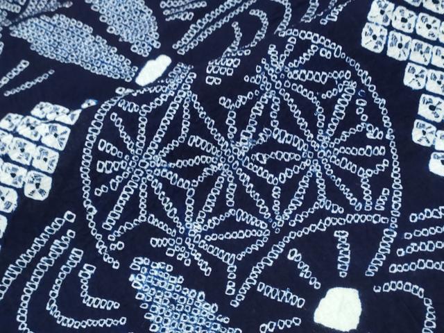 平和屋着物∴夏物　浴衣　有松鳴海絞り　トンボ　蜻蛉　団扇流水文　綿　逸品　CABE9123ng