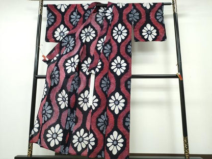 平和屋着物∴夏物　浴衣　有松鳴海絞り　立涌菊文　綿　逸品　CABE9126ng