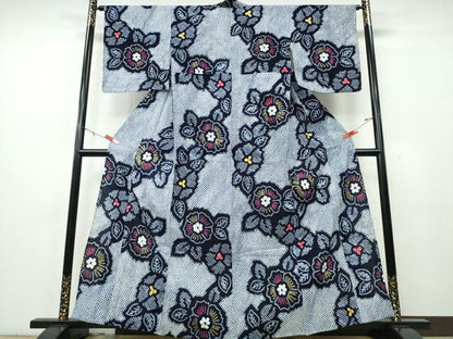 平和屋着物∴夏物　浴衣　有松鳴海絞り　舞花文　綿　逸品　CABE9128ng