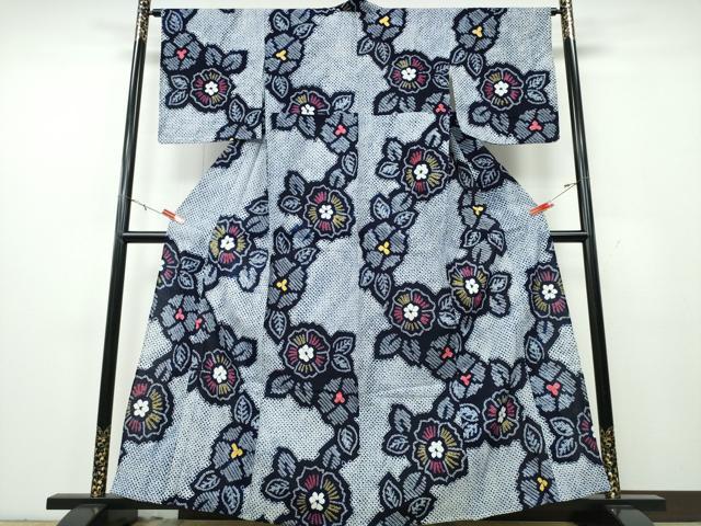 平和屋着物∴夏物　浴衣　有松鳴海絞り　舞花文　綿　逸品　CABE9128ng