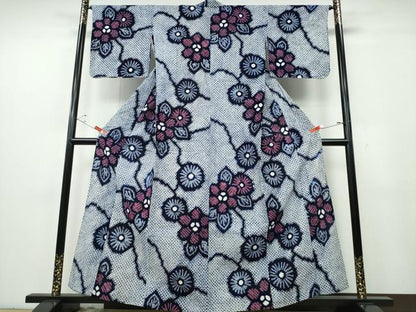 平和屋着物∴夏物　浴衣　有松鳴海絞り　枝松葉花文　綿　逸品　CABE9131ng