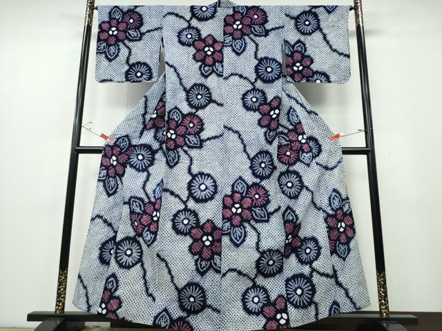 平和屋着物∴夏物　浴衣　有松鳴海絞り　枝松葉花文　綿　逸品　CABE9131ng