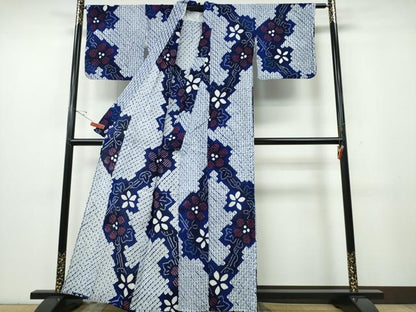 平和屋着物∴夏物　浴衣　有松鳴海絞り　蔦の葉花文　綿　逸品　CABE9133ng