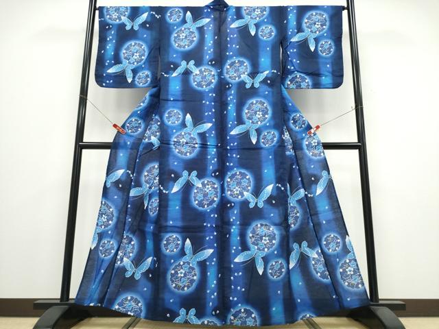 平和屋着物∴夏物　浴衣　桔梗舞蝶文　綿　逸品　CABE9138ng