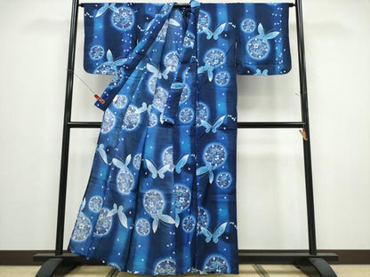 平和屋着物∴夏物　浴衣　桔梗舞蝶文　綿　逸品　CABE9138ng