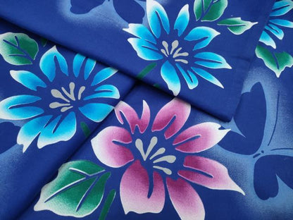 平和屋着物∴夏物　浴衣　舞蝶シルエット　草花文　綿　逸品　CABE9140ng