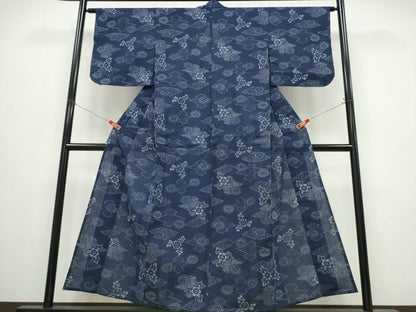 平和屋着物∴夏物　阿波しじら織　浴衣　松皮菱菊文　綿　逸品　CABE9142ng