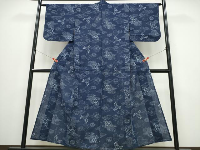 平和屋着物∴夏物　阿波しじら織　浴衣　松皮菱菊文　綿　逸品　CABE9142ng