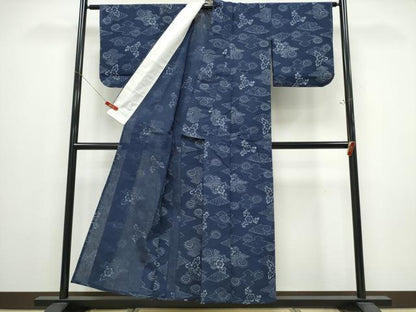 平和屋着物∴夏物　阿波しじら織　浴衣　松皮菱菊文　綿　逸品　CABE9142ng