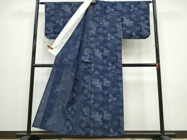 平和屋着物∴夏物　阿波しじら織　浴衣　松皮菱菊文　綿　逸品　CABE9142ng