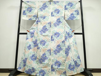 平和屋着物∴夏物　浴衣　牡丹花文　金彩　綿　逸品　CABE9144ng