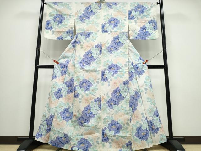 平和屋着物∴夏物　浴衣　牡丹花文　金彩　綿　逸品　CABE9144ng