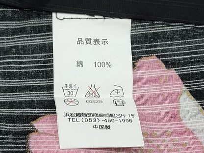 平和屋着物∴夏物　浴衣　枝牡丹　黒地　金彩　綿　逸品　未使用　CABE9146ng