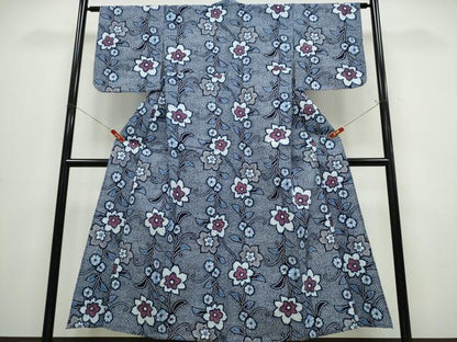 平和屋着物∴夏物　浴衣　草花文　リップル生地　綿　逸品　CABE9153ng