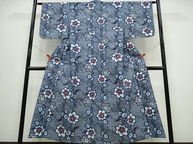 平和屋着物∴夏物　浴衣　草花文　リップル生地　綿　逸品　CABE9153ng