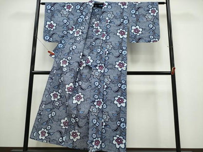 平和屋着物∴夏物　浴衣　草花文　リップル生地　綿　逸品　CABE9153ng
