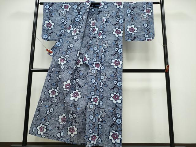 平和屋着物∴夏物　浴衣　草花文　リップル生地　綿　逸品　CABE9153ng