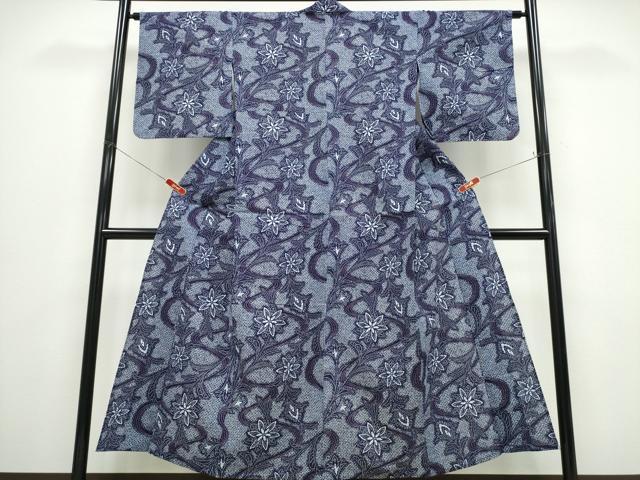 平和屋着物∴夏物　浴衣　流水草花文　リップル生地　綿　逸品　CABE9154ng