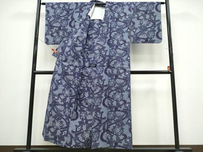 平和屋着物∴夏物　浴衣　流水草花文　リップル生地　綿　逸品　CABE9154ng