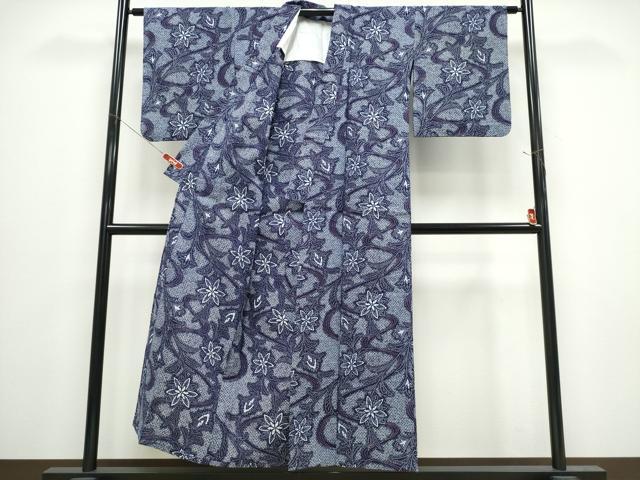 平和屋着物∴夏物　浴衣　流水草花文　リップル生地　綿　逸品　CABE9154ng