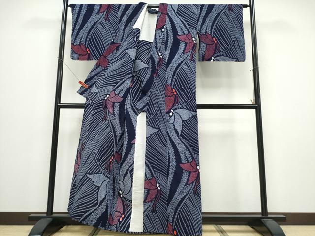 平和屋着物∴夏物　浴衣　有松鳴海絞り　舞蝶文　綿　逸品　CABE9157ng